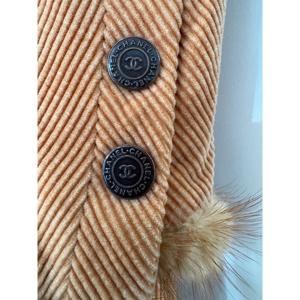 CHANEL 2003 03A Corduroy Coat Fur Trim Burnt Orange IT 42 Made in Italy - Picture 7 of 11